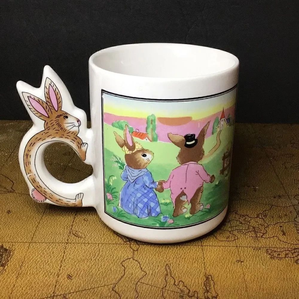 Vintage rabbit handle, peter rabbit, coffee mug
